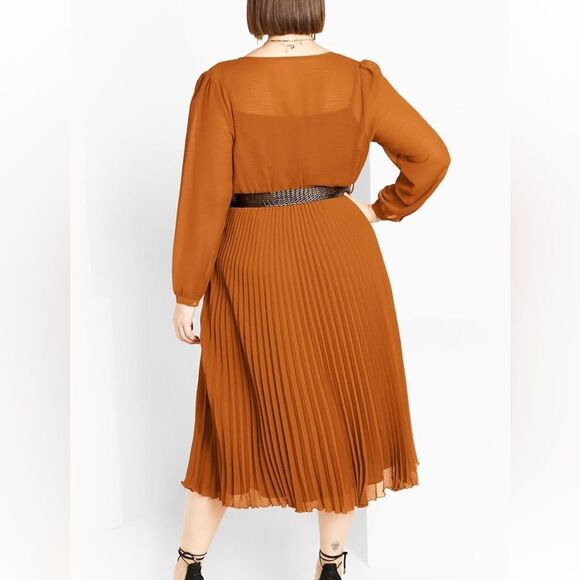 City Chic Women's Plus Size Precious Pleat Dress, Caramel NWT - Picture 2 of 7